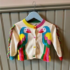 Stella McCartney Kids Green and Yellow Parrot Sweater with Fringe